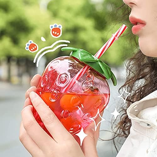 Soaoun Sippy Bardak Çilek Şekilli PP Taşınabilir Su Bardağı Güzel Saman Kolye Askısı Meyve Desen içme şişesi Sevimli Ev Hediye