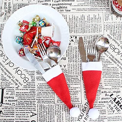 Flybloom 10 Adet Noel Santa Şapka Gümüş Sahipleri Sofra saklama çantası Parti Yemeği Masa Dekorasyon