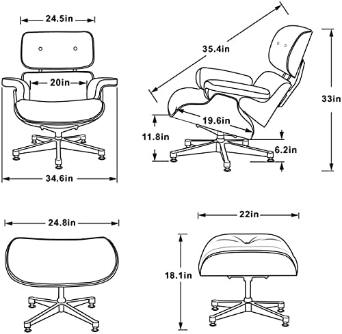 JNOI Çağdaş Çok Pozisyonlu Şezlong, 360 Döner Sandalyeler / Tabureler, Ağır Hizmet Tipi Alüminyum Taban, Ofis, Oturma Odası için