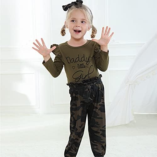 Toddler Kız Giysileri Uzun Kollu Fırfır Üst + Kamuflaj Pantolon Setleri Toddler Kız Güz Kış Kıyafetler