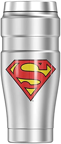 Superman Klasik Logo Kalkan TERMOS PASLANMAZ KRAL Paslanmaz Çelik Seyahat Bardak, Vakum yalıtımlı ve Çift Duvar, 16 oz