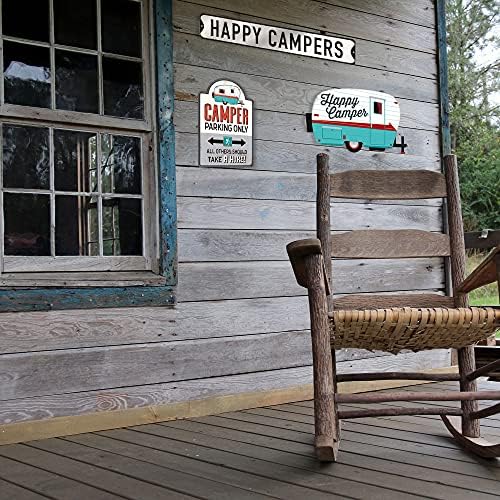 Açık Yol Markaları Mutlu Camper Kabartmalı Metal Tabela-RV, Camper veya Garaj için Eğlenceli Retro Duvar Sanatı