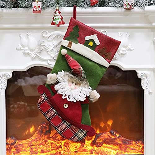 3 adet Noel Çorap Noel Baba Kardan Adam Elk, 18 3D Kırmızı Yeşil Kış Keçe Şömine asılı dekorlar, noel Ağacı Şeker saklama çantası