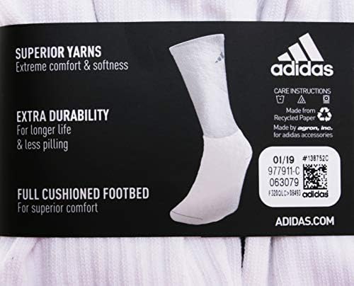 Adidas Erkek 6 Çift Yastıklı Atletik Mürettebat Çorabı; Beyaz (Ayakkabı Boyutu 6-12)