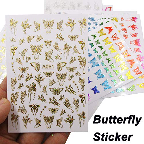 16 Sayfalık Kelebek Nail Art Karışık Holografik Altın Gümüş Gece Glow Kelebek Tırnak Etiketler Çıkartmaları Lazer Glitter Gevreği