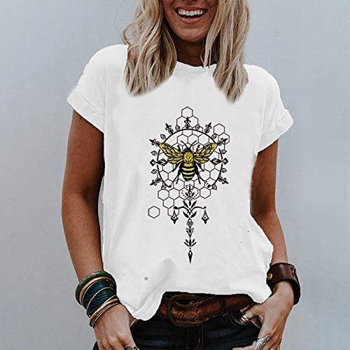 Dosoop Kadınlar Bal Arı Crewneck T Shirt Ayçiçekleri Grafik Tee Kısa Kollu Tunik Bluz Tops Dünya Arı Günü Hediye