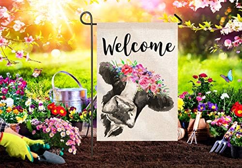 Atenia Karşılama Çiçek Taç İnek Bahçe Çuval Bezi Bayrağı, çift Taraflı Karşılama Bahçe Açık Yard Bayrakları için Yaz Dekor (Bahçe