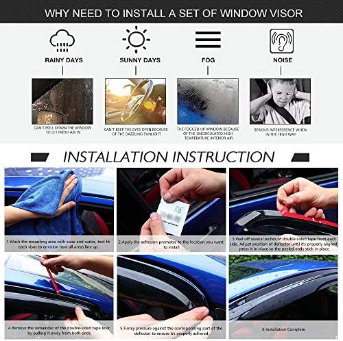 Pencere Saçakları İle Uyumlu 2008-2020 Toyota Sequoia, Koyu Duman Araba Yağmur Güneş Pencere Gölge Guard Visor tarafından IKON