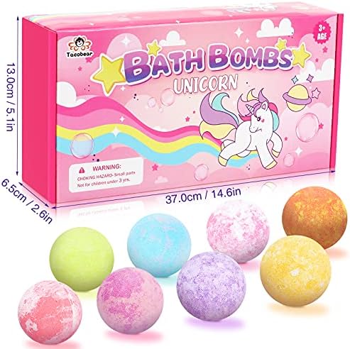 İçinde Sürpriz Olan Çocuklar için Banyo Bombaları, Unicorn Mermaid Yüzükler Bilezikler ile 8 Paket Banyo Bombası Hediye Seti,