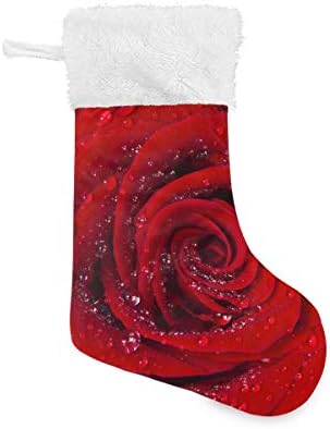 YUEND Büyük Klasik Kişiselleştirilmiş Beyaz Peluş Trim ile Sanat Çiçek Kırmızı Gül Waterdrop Noel Stocking Kitleri için Aile