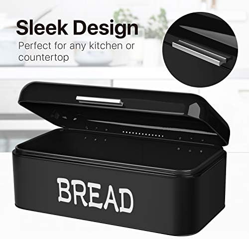 Flexzion Metal Ekmek Kutusu Mutfak Tezgahı için (Siyah) rustik Çiftlik Evi ekmek kutusu Breadboxes Vintage Loaf Depolama Kaleci