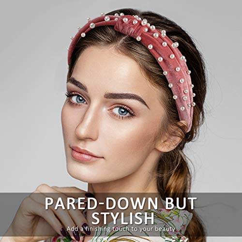 InnoGear Bantlar Kadınlar için, 6 Paket Kadife Geniş Kafa Bandı Düğüm Türban Bantlar Vintage Hairband ile Sahte İnci Elastik