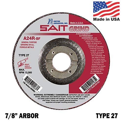 SAIT A24R-BF Aşındırıcı Taşlama Tekerleği 4-1 / 2 inç Tip 27 Taşlama Diskleri 7/8 Çardak Adet 25