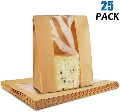 25 Paketi Tost Kağıt Torba Kraft Ekmek Torbaları ile Pencere Etiket Mühür Çıkartmalar Ambalaj Kağıt Ekmek Torbaları için Loaf