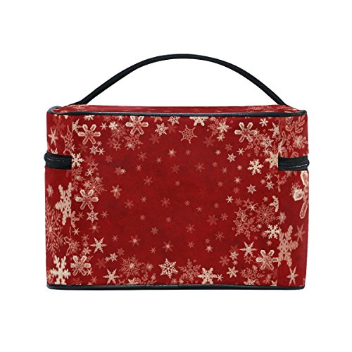 Kozmetik çantası kar taneleri Vintage kırmızı kadın makyaj çantası seyahat depolama Organizatör