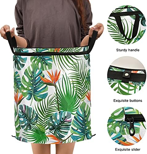 Tropikal Palmiye Yaprakları Pop Up Çamaşır Sepeti Katlanabilir çamaşır Sepeti Kapaklı Katlanabilir Depolama Sepeti Kolu ile Kirli