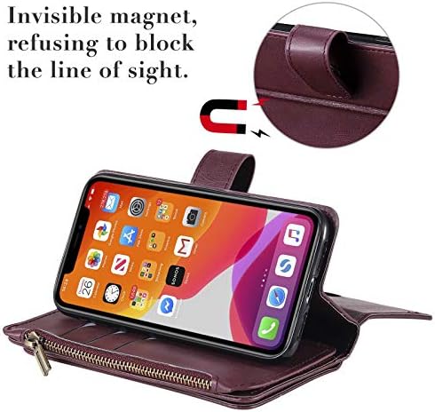 YIKATU iPhone 11 Cüzdan Kılıf, 6.1 İnç Deri Kılıf ile Kart Tutucu, 2 in 1 Premium Deri Fermuar Kadınlar için Undetachable Manyetik