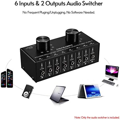 Duısger 6-İn-2-Out Ses Switcher İki Yönlü Ses Sinyali Seçici Kutusu Splitter Dağıtıcı ile 3.5 mm Ses Giriş ve Çıkış Jakları