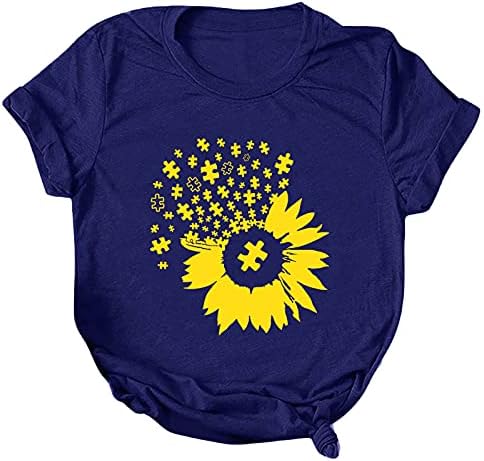Kısa Kollu Ayçiçeği T-Shirt Kadınlar için Yaz Rahat Wourkout Grafik Tee Tops Gevşek Fit Rahat Gömlek