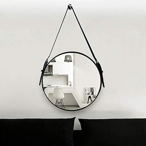 YMLSD Aynalar,suni Deri Yuvarlak duvar aynası Dekoratif Ayna Asılı Kayış Yaratıcı Makyaj Tıraş Aynaları, 70 Cm