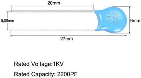 uxcell Seramik Kapasitör Kiti 1KV 2200PF Disk Kapasitörler için DIY Elektronik Devre, 20 paketi, Mavi