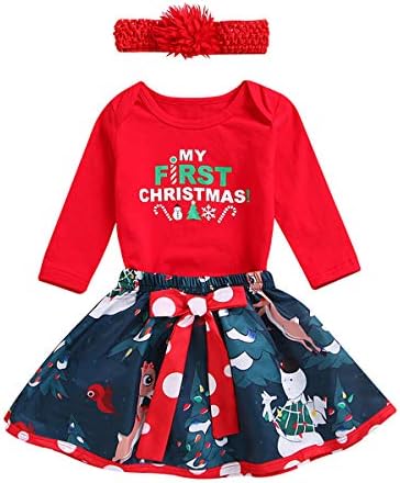 Benim Ilk Noel Tatili Yenidoğan Bebek Kız Kıyafet Romper Tutu Etek Bandı Giyim Merry Xmas Hediye Parti 3 ADET Set