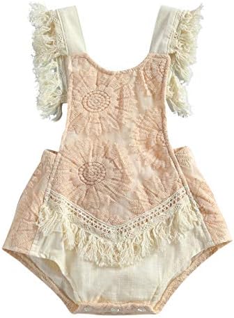 Bebek Kız Yaz Romper Elbise Halter Bodysuit Backless Allık Boho Dantel Tutu Etek Kanat ıle Çiçek Kafa Kıyafet