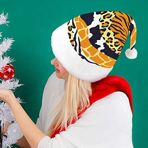Noel Santa Şapka, Leopar, Zebra ve Zürafa Noel Tatil Şapka Yetişkinler için, Unisex Konfor Noel Şapka için Yeni Yıl Şenlikli