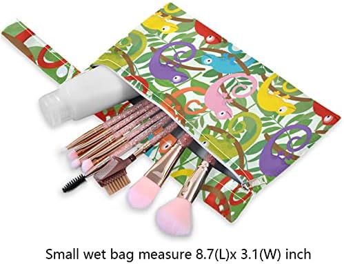 ZZXXB renkli bukalemun su geçirmez ıslak çanta kullanımlık bez bebek bezi ıslak kuru çanta için fermuarlı cebi ile seyahat plaj