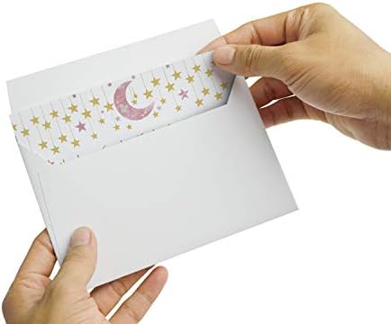 Twinkle Little Star Baby Shower Zarflı Teşekkür Kartları (25'li Paket) Kız Bebek'ten Konuklara Hediyeler için Teşekkür Mesajı-Göksel