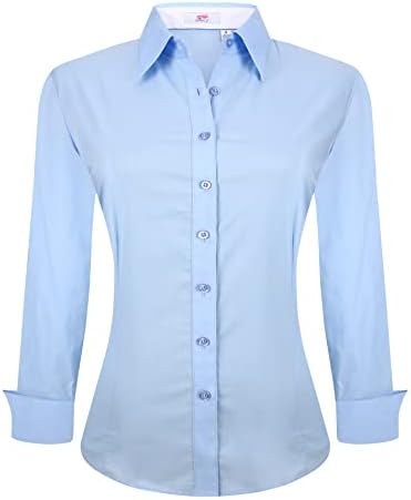Geyik Bayan Bayan Düğme Aşağı Gömlek Uzun Kollu Düzenli Fit Streç İş Gömlek