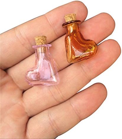 TAİ DİAN 7 Parça Mini Cam Renk Şişeleri-Eğik Kalp Şekli-Dileğiyle Şişe Tiny Kavanozlar Flakon Sevimli Şişeler Cork ile DIY Dekorasyon
