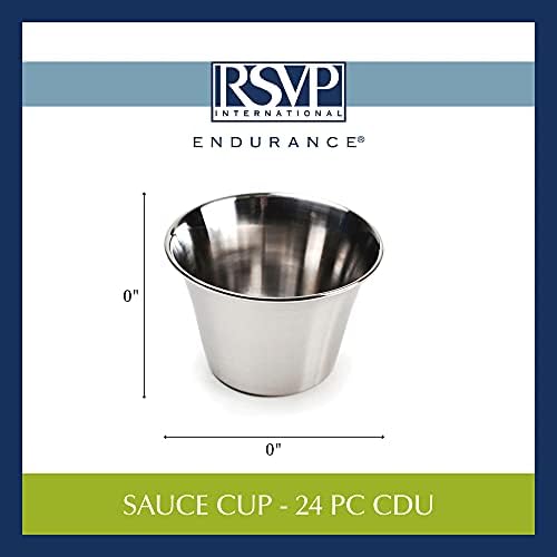 RSVP Uluslararası Mutfak Hazırlık Kase Koleksiyonu Paslanmaz Çelik, Bulaşık Makinesinde Yıkanabilir, Sos Bardak, 24 Set, Gümüş