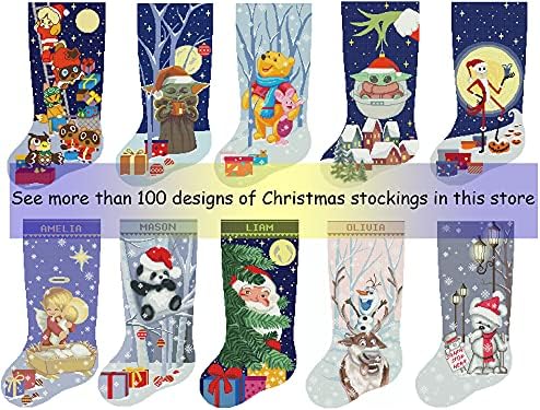 Çapraz Dikiş Desen Noel Stocking PDF, Sevimli Noel Baba Kişiselleştirilmiş Oliver Modern Sayılan Kolay DMC Kar Taneleri Hediyeler,