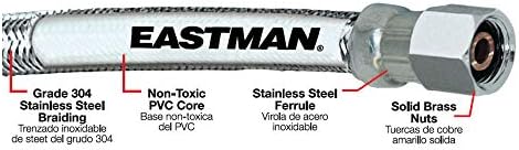 Eastman 41036 Paslanmaz Çelik Örgülü Buz makinesi Konektörü, 1/4 inç Comp, 10 Ft Uzunluk, 10'