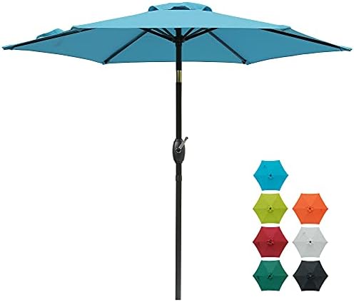 Aok Bahçe 7.5 FT Veranda Şemsiye Açık Pazar Şemsiye Tilt Düğmesi ve Krank 6 Kaburga Güverte Çim Havuzu ve Arka Bahçe için