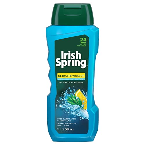 Irish Spring Ultimate Uyandırma Çay Ağacı Erkekler için Yüz ve Vücut Yıkama, Nemlendirici Vücut Yıkama Bakterileri Yıkar-18 Fl.