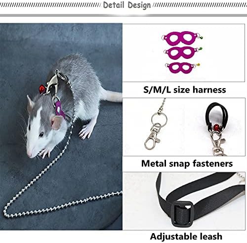 Ayarlanabilir Fantezi Sıçan Hamster Koşum Sıçan Kobay Eğitim Yürüyüş ile Çan Deri Tasma Sürüngen Koşum için Uygun Küçük, Orta,Büyük