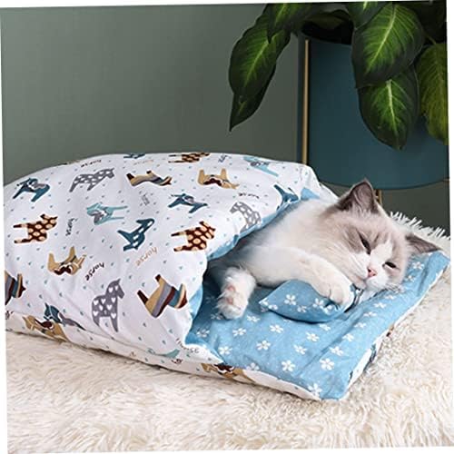 GGRICHYI Kedi Uyku Tulumu Kendinden ısınma Pet Yatak Mat Halı ile bir Yastık Rahat Pet Mağara Yatak L