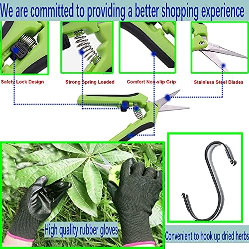 Ot Kurutma Rafı, U şeklinde Yeşil fermuarlı 6 katmanlı Siyah asılı kurutma rafı, bahçe makası, bitki kurutma rafı net kurutma