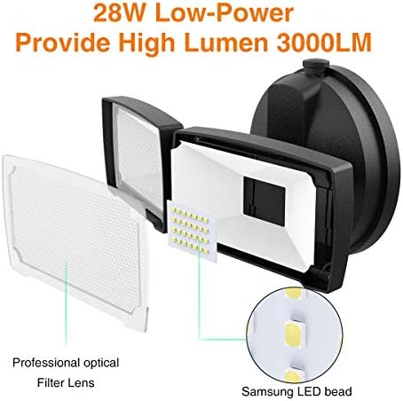 LEPOWER 3000LM LED sel ışık açık, anahtarı kontrollü LED güvenlik ışık, 28 W dış ışıkları ile 2 ayarlanabilir kafaları, 5500