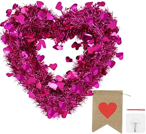 Hamore 13.8 in sevgililer Günü Çelenkler Dekor, gül Kırmızı Sevgililer Kalp Çelenk Kırmızı Tinsel Çelenkler ile Folyo Kalpler