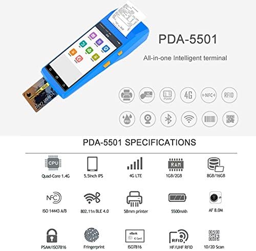 JİNParts Makbuz Yazıcısı PDA-5501 Çok fonksiyonlu 5.5 inç IPS Ekran IP65 Koruma Hepsi bir arada Akıllı Terminal, Dahili Termal