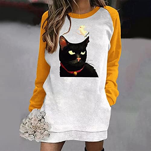Uzun Kollu Gömlek Kadınlar ıçin Şık Rahat Bağbozumu Kedi Grafik Crewneck Tişörtü 2021 Güz Mezuniyet Elbiseleri Tops