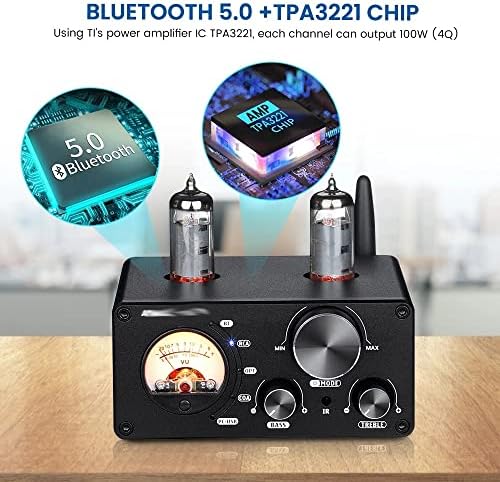 WJCCY HiFi Bluetooth 5.0 vakumlu tüp Amplifikatör USB DAC Stereo Amplificador Koaksiyel Opt Ev Ses güç amplifikatörü VU Metre