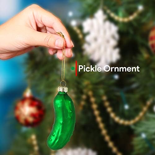 Ornativity Noel Turşu Ağacı Süsleme-Geleneksel Cam Üflemeli Yeşil Asılı Turşu Süsler 4 Paketi