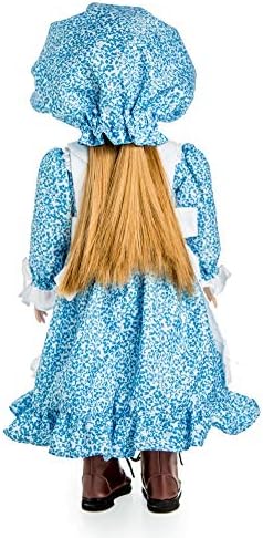 Kraliçe'nin Hazineleri 18 İnç Oyuncak Bebek Giysileri, Kaput, Önlük ve Pantalonlu Kır Mavisi Patiska Elbisesi üzerindeki Küçük