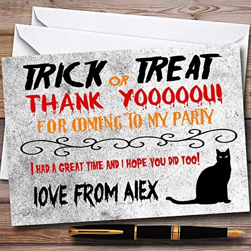 Trick Or Treat Siyah Kedi Kişiselleştirilmiş Cadılar Bayramı Kişiselleştirilmiş Cadılar Bayramı Partisi Teşekkür Kartları
