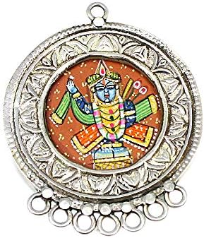 El yapımı Minyatür Boyama Shri Nathji 925 Ayar Gümüş Takı Yapımı Charms Çifti
