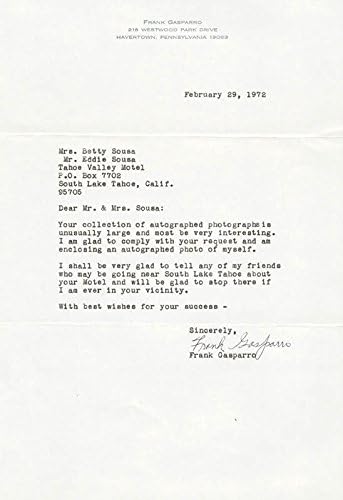 Frank Gasparro-02/29/1972 İmzalı Mektup